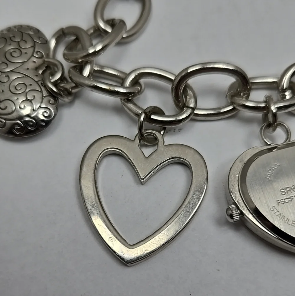 Womens Avon Silver Tone Heart Charm Watch New Battery Love Valentine Anniversary